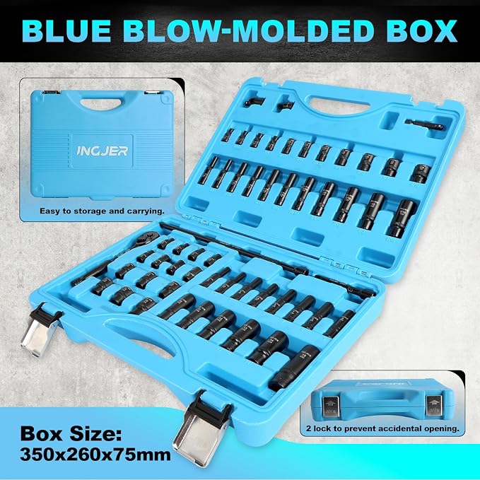 Socket Set 1/4, 56 Piece Impact Socket Set Metric and Standard Full | 6 Point, Cr-MO, 1/4-Inch Drive Ratchet Handle, Drive Extension Bar, Impact Universal Joint,impact adapter