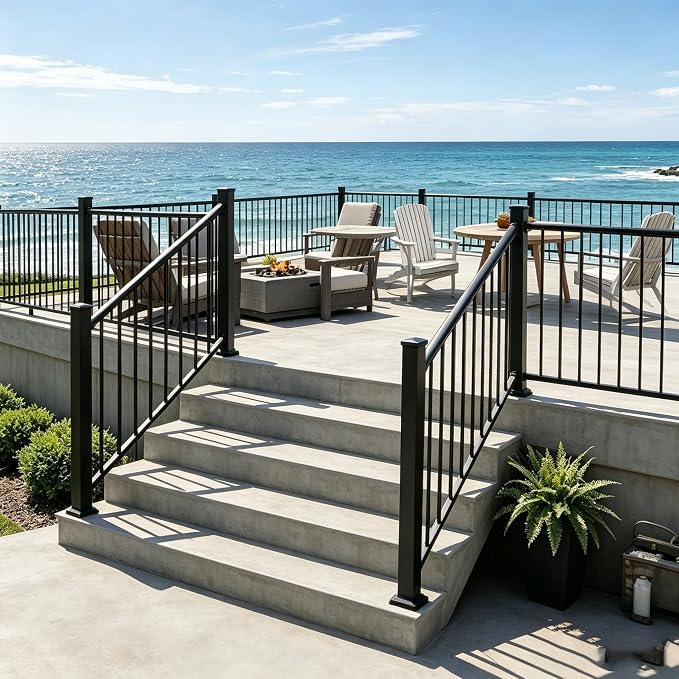 Metty Metal 5Ft W x 36in H Stair Deck Railing Kit, Textured Black AAMA2604 Powder Coat, IBC Certified Guard Rail for Deck Porch Balcony Patio Outdoor