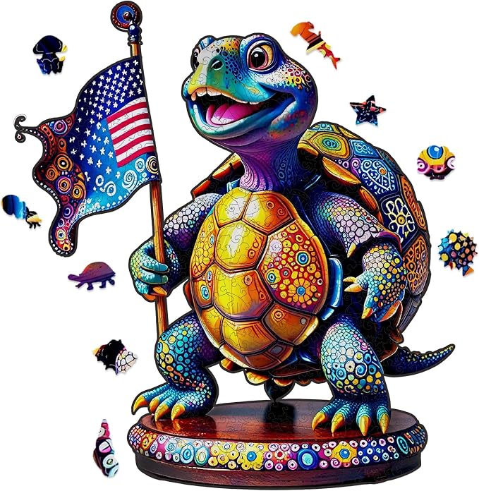 Bovearto Wooden Puzzles for Adults 500 piece, Unique Ocean Animal Shape | American Patriotic 4th of July Puzzles, Challenging Family Game Gift for Adults, Home Decor (15.6"x17.3")