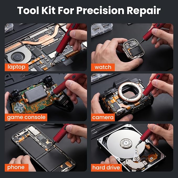 Mini Electric Screwdriver Kit, Electric Screwdriver Cordless, 48 Magnetic Bits, 3 Torque Settings, 52 in 1 Electric Screwdriver Set for Electronics, Camera, rc Cars Repair (Red)