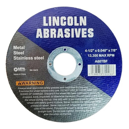100 Pack 4.5" Cut-Off Wheels Lincoln Abrasives .040" Metal & Stainless Steel
