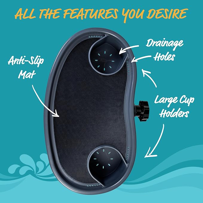 STAR SPLASH Adjustable Hot Tub Table Tray – Heavy-Duty, Nonslip Drink Caddy with Cup Holders - Clamps to Side of Aboveground Bathtub, Spa – Outdoor Patio Accessories and Supplies, 17x10x4 in.