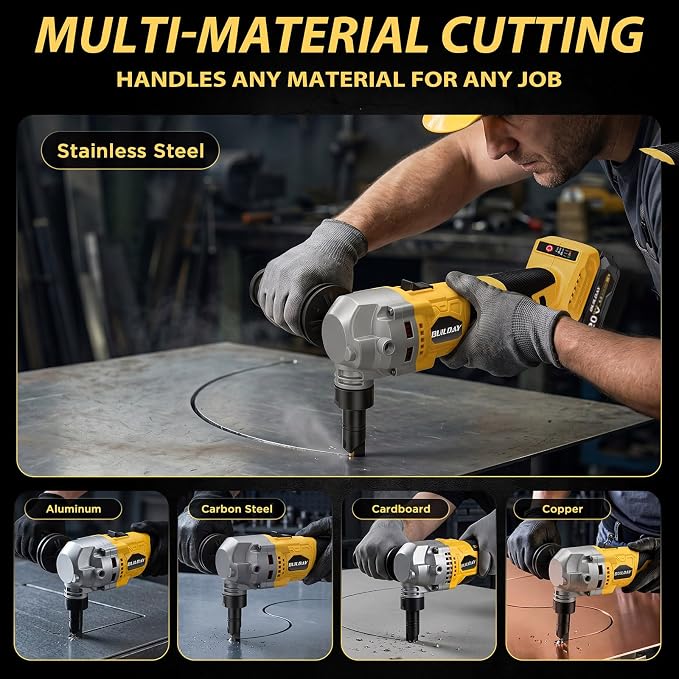 Cordless Metal Nibbler Compatible with DeWalt 20V Battery, 16-Gauge, 2000 SPM Variable Speed Brushless Motor, Ergonomic Handle, 2 Blades (1 Spare), for Stainless Steel/Aluminum/Mild Steel (Tool Only) | Brushless motor, extra-wide grip, debris collectio...