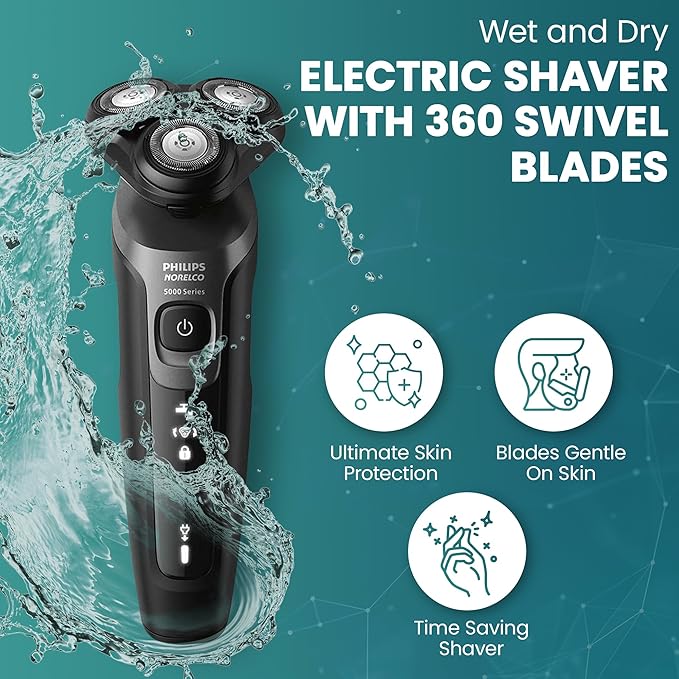 Philips Electric Shavers for Men, Rechargeable AquaTouch Mens Electric Shaver Wet and Dry with Comfort Cut Blades and Click-on Precision Trimmer, Cordless Electric Razors with 5D Flex Head