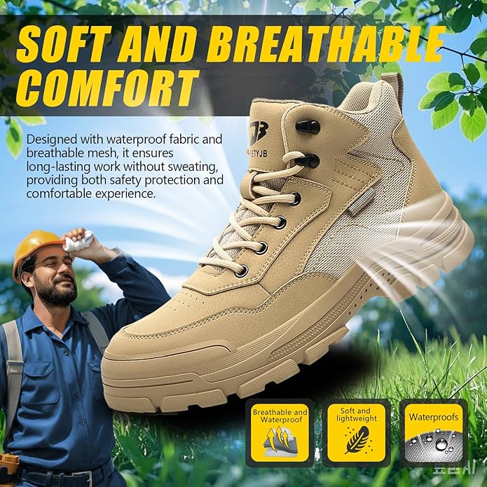 Work Boots for Men,Lightweight Breathable High Top Steel Toe Boots,Indestructible Steel Toe Shoes,Non Slip Safety Work Shoes.