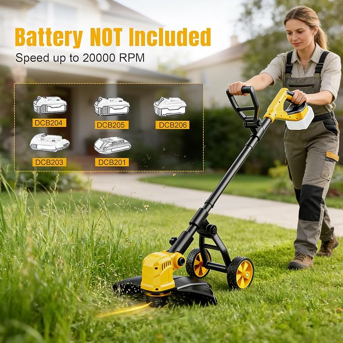 Cordless String Trimmer & Lawn Edger for Dewalt 20V Battery (NO Battery), 14" Electric Weed Eater and Edger Battery Powered, 3 in 1 Lawn Tool Wheeled with 8 Pcs Grass Cutter Spool Line for Yard Garden