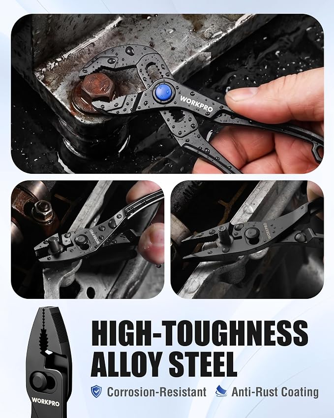 WORKPRO 3-Piece Mini Pliers Set with Pouch, 4-Inch Slip Joint Plier & 4-Inch Water Pump Plier & 4.5-Inch Long Nose Slip Joint Plier, High-Toughness Pocket Pliers for Tight Spaces & Versatile Use