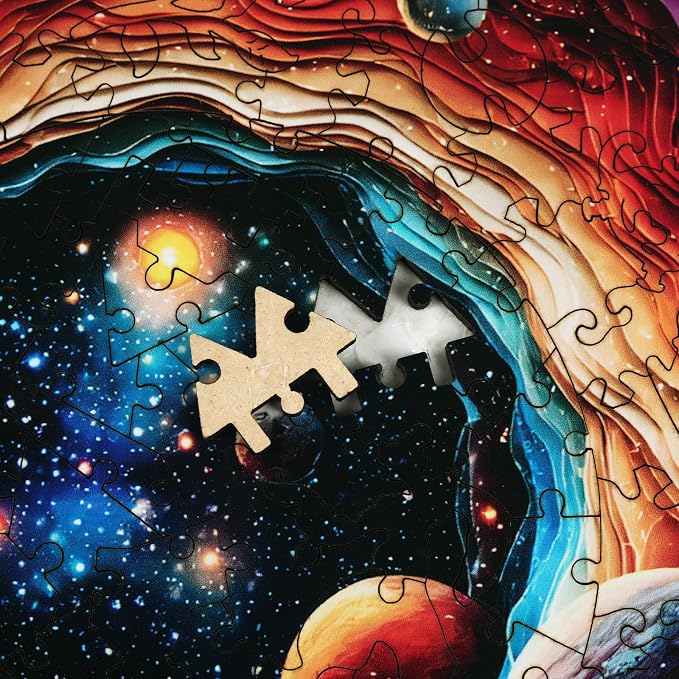 MEATRN Wooden Puzzles for Adults - Planet Theme Colorful Astronomy Jigsaw Puzzle, Relaxing Space Puzzle Gift, Family Night Activity and Brain Challenge, 200 Pieces, 11.2x11.3 in