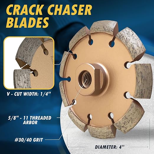 4" Crack Chaser Blade for Cured Concrete, Asphalt Repair or Joint Widen, 0.25" Width, 5/8"-11 Arbor
