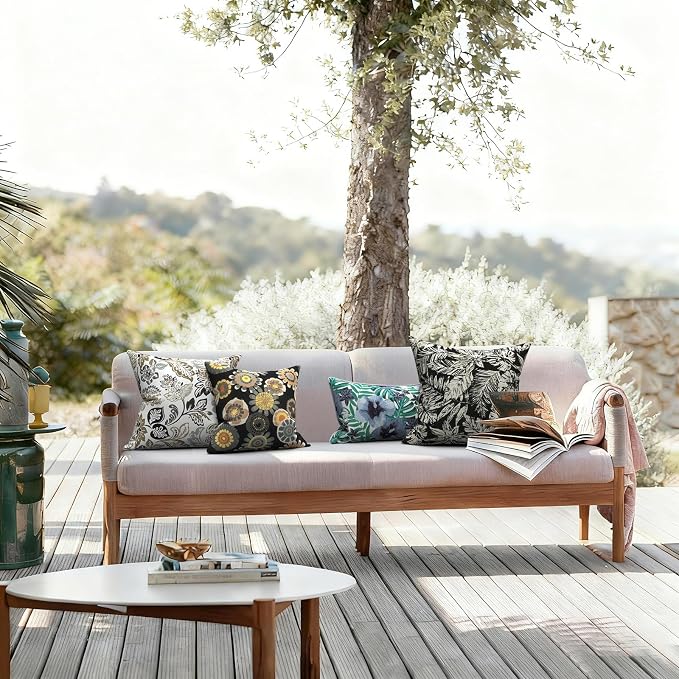 LVTXIII Outdoor Throw Pillows, Decorative Throw Pillows with Inserts, 16"x16" Square Pillows for Bed, Couch, Sofa and Patio Furniture, Set of 2, Black Yellow Crosby