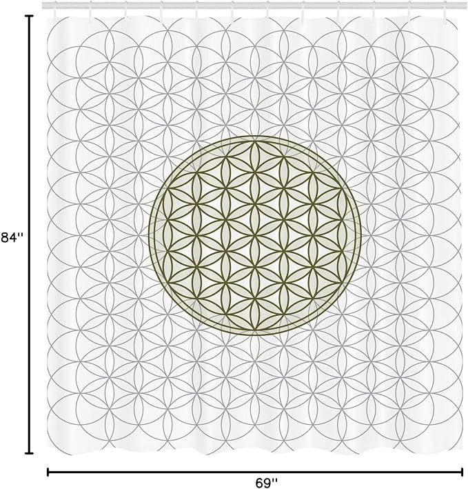 Ambesonne Geometry Shower Curtain, Interlace Circles of Time and Space Theme Vortex Natural Geometry Myth Form, Cloth Fabric Bathroom Decor Set with Hooks, 69" W x 84" L, Army Green