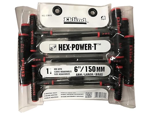 Eklind Tool 60611 Power-T Handle Hex Key allen wrench - 11pc set SAE Inch Sizes 5/64-3/8 6in series