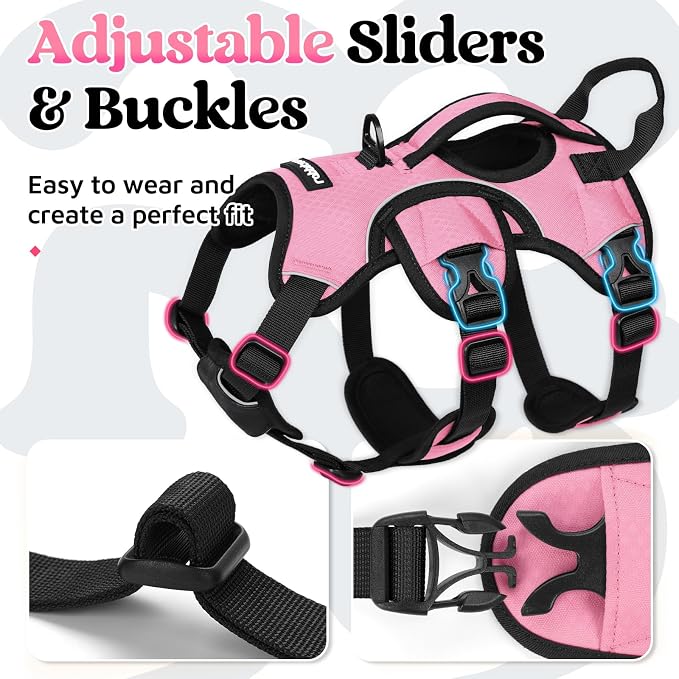 rabbitgoo Escape Proof Dog Harness for Small, No Pull with Lift Handle | No Escape, Full Soft Padded, Reflective Adjustable Vest, Leash Clip for Walking Hiking Training, Pink, Small