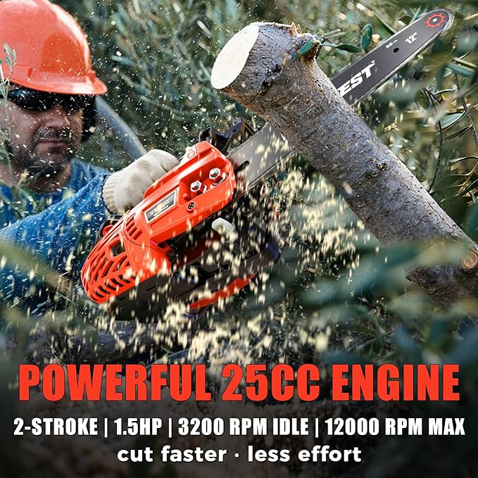 Top Handle Chainsaw, Gas Chainsaw 12 inch, 25cc 2-Stroke Climbing Saw, Gas Powered Small Chain Saw Lightweight 5.5 lbs for Tree Work, Wood Cutting & Pruning, Easy Control