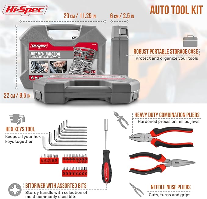 Hi-Spec Metric Auto Mechanic Tool Set Motorcycle & Car Tool Kit Trucks