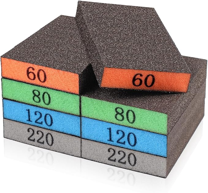 YNZDRWA 8 Pack Sanding Sponge, Washable and Reusable Sanding Blocks for Drywall Wood Metal Furniture, 60/80/120/220 Grit Sandpaper Block Assortment
