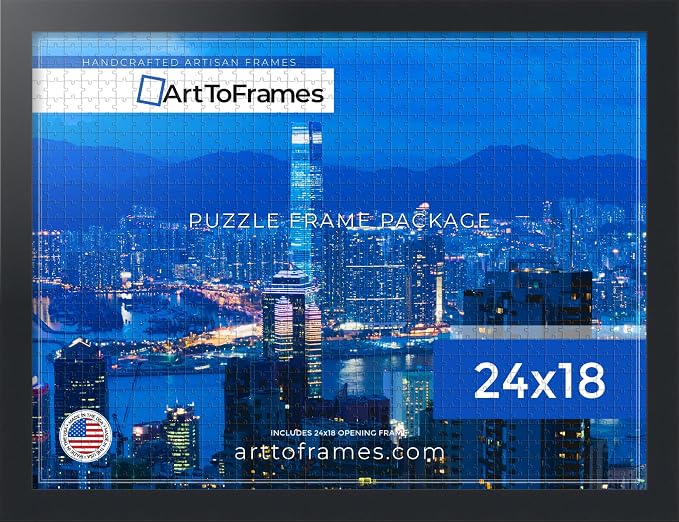 ArtToFrames Puzzle Frame for Buffalo Games 400, 750 Piece Jigsaw Puzzles, 24x18 Inch (61x46 cm), Soft Black Engineered Wood with Economy Acrylic, Ready to Hang Puzzle Display