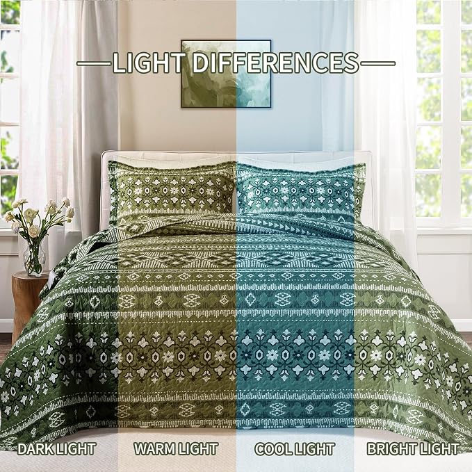 BEDIFANY California King Quilt, Reversible Lightweight Bedspread, Boho Bed Spread Coverlet Sets for Bed Decoration, All-Season Oversized King Size Quilt Bedding Set (108 * 118 in), 3 Pieces