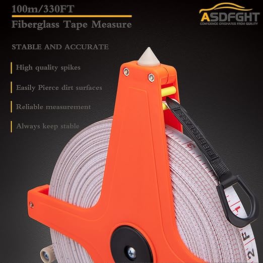 Open Reel Tape Measure 330 Feet, Fiberglass Tape Measure, Yard Measuring Tape Fit for Sports Field, Outdoor, Engineer,Track, Durable Dual-Sided Measuring Reel with Feet and Meters (1/2')