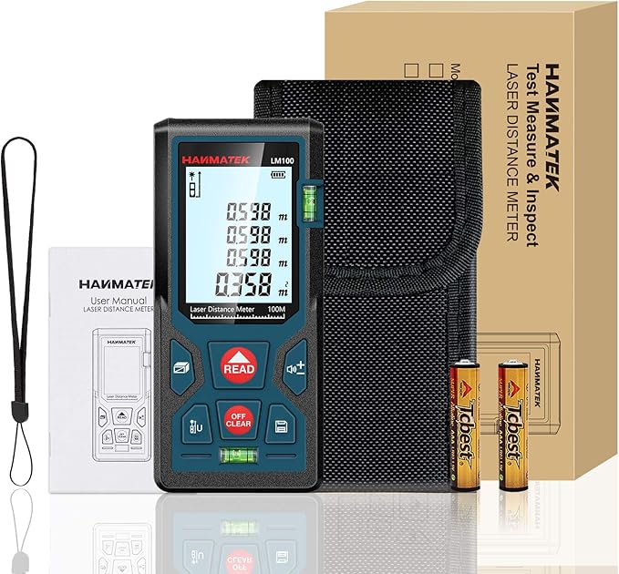 328ft/100m Laser Measure Ft/in/M Switching LM100 Laser Measurement Tool Devices with 2 Bubble Levels Distance Meter,Large Backlit LCD