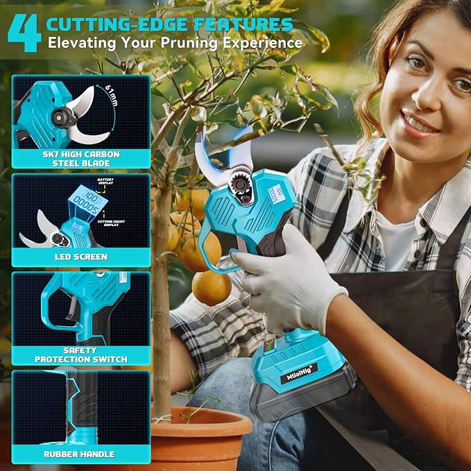 MtiolHig Cordless Electric Pruning Shears: 1.5-2 Inch Portable Pruning Shears Compatible with Makita 18V - Garden Pruners Tool with LCD Display