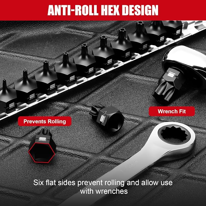 MIXPOWER 13-Piece 3/8" Drive Stubby Impact Torx Bit Socket Set,TT10-TT70, S2 Steel Air Drive Low Profile Socket Set,Impact Grade,Anti-Roll Design