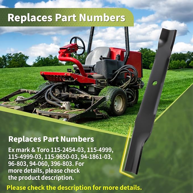 115-2454-03 Lawn Mower Blades Compatible with T oro Time Cutter SS5425 54 Inch Deck, High Lift Blades Replace for 115-4999 115-4999-03 115-9650-03, Fit for Ex Mark Quest E-Series S-Series, 3 Pack