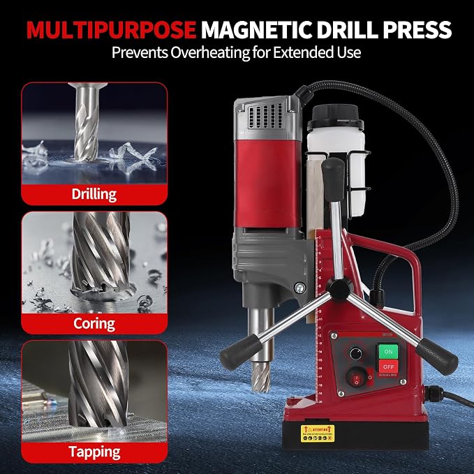 1.57 Inch Magnetic Drill Press, 210mm Max Stroke, 13000N Magnetic Force, 1550W 820RPM Portable Electric Mag Drill Machine for Metal Drilling, Industrial Grade with Drill Chucks & Annular Cutters Kit