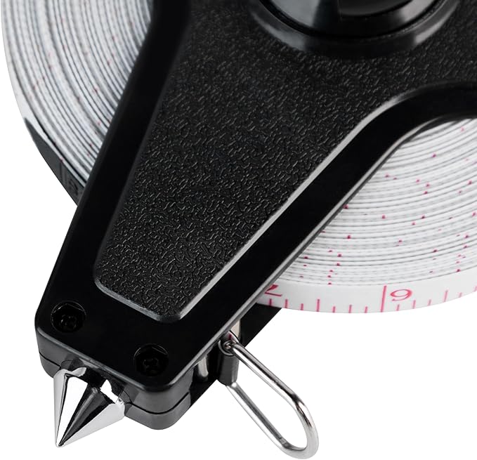 Champion Sports Open Reel Measuring Tapes – Durable Hand Crank with Metal Spike, Dual-Sided Feet & Meters, Perfect for Track & Field and Long Jump, 200 Feet/60 Meters
