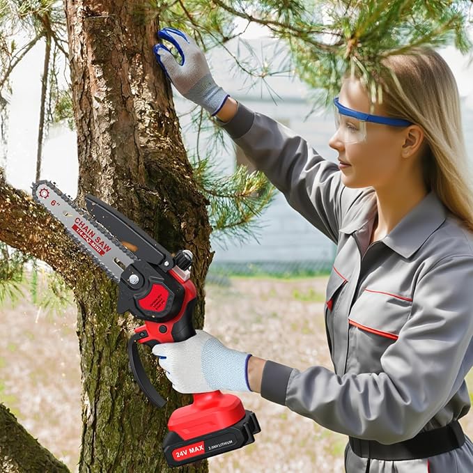 6 Inch Mini Chainsaw Cordless, 24V Battery Powered Chain Saw | Auto Oiler, 2×2000mAh Batteries Included, Lightweight, Tree Trimming, Wood Cutting, Branch Pruning, Gardening
