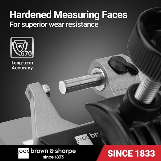 Brown & Sharpe Mechanical Outside Micrometer, 0-1 Inch, 0.0001 Inch Graduation, Tungsten Carbide Measuring Faces, Ratchet-Stop Mechanism, Satin Chrome Finished Scale