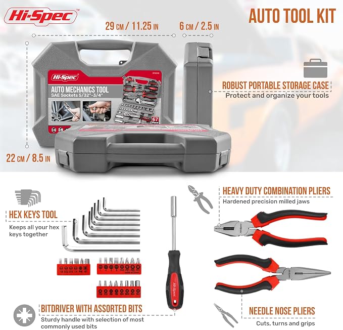 Hi-Spec SAE Auto Mechanics Hand Tool Kit Car Motorcycle Ratchet Wrench