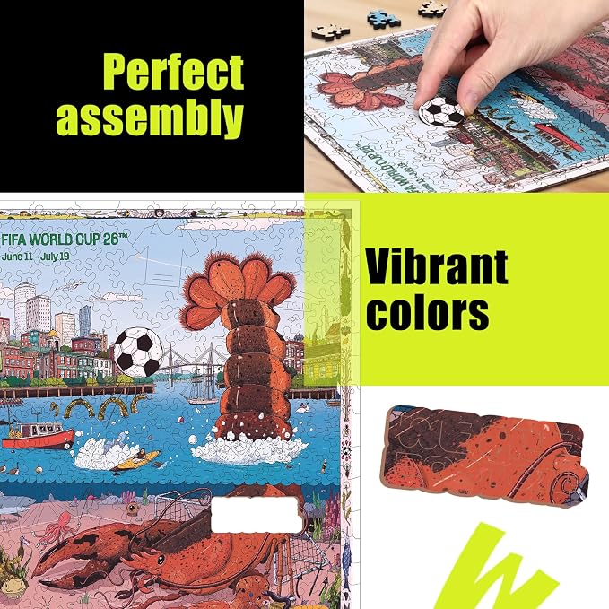 FIFA World Cup 2026 City Puzzle Boston Poster - Wooden Puzzle for Adult, 200 Pieces Irregular Shape Puzzle, 5MM Thick, Creative Collectible Gift for Fans, Officially Licensed Product, 9.3x11.8''