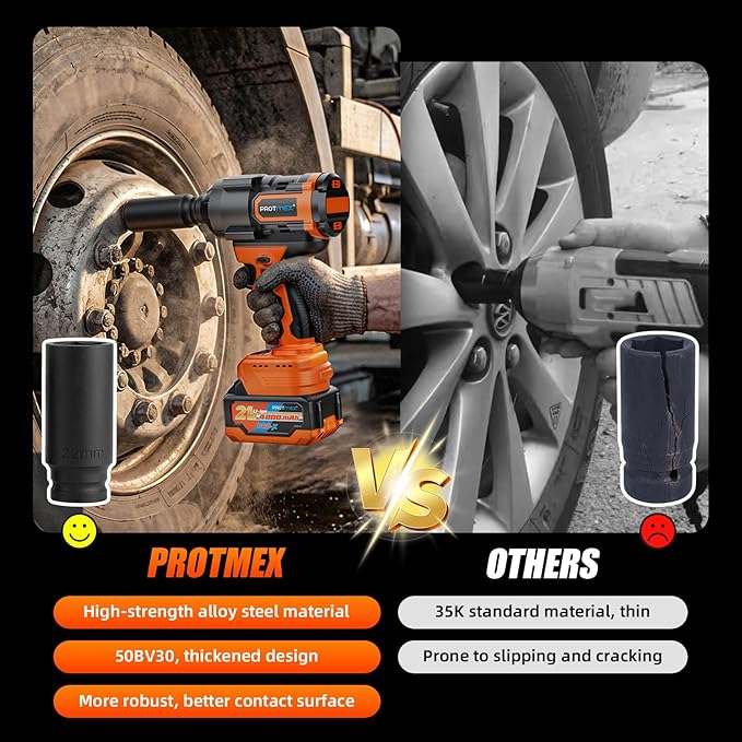 Protmex 1107Ft-lbs(1500N.m) Cordless Impact Wrench, 1/2" Brushless Impact Driver, High Torque Impact Gun with 21V 2x4.0Ah Battery, Power Motor Variable Speeds for Car/Mower/Pickup Truck