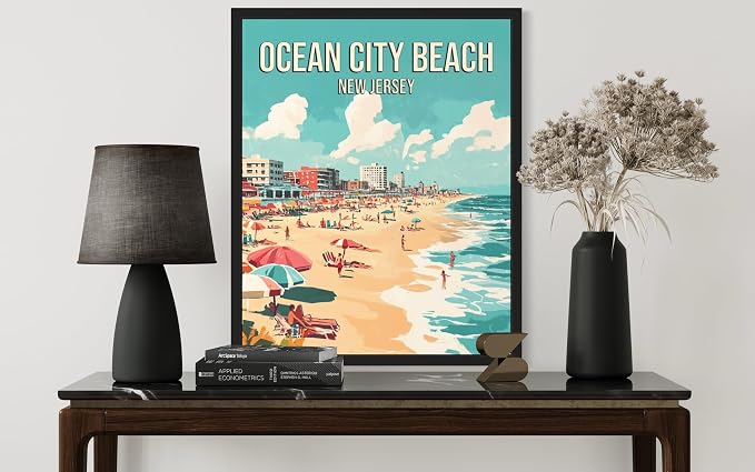 Ocean City Beach New Jersey Unframed Wall Art Print Poster, US Vintage Retro Beach Scenery Posters Prints for Restroom Home Picture Painting Artwork Gallery 219 (Ocean City Beach New Jersey, 24"L x 18"W, Unframed)