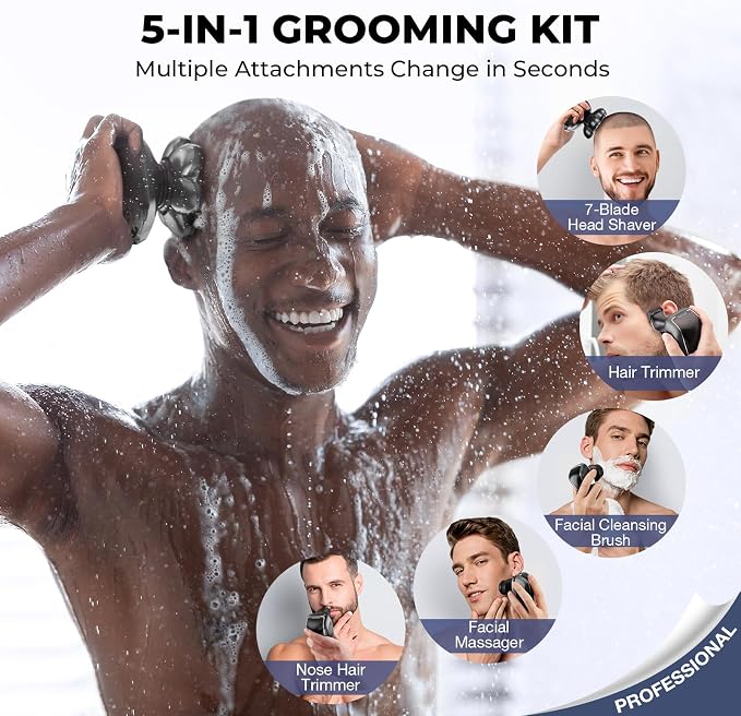 Head Shavers for Bald Men: 5-in-1 Electric Razor - Waterproof Wet Dry Shaving - Professional Grooming Kit for Balder - Rechargeable Head Shavers for Face/Beard Gifts for Father's Day