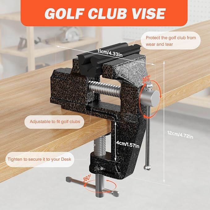 Golf Club Regripping Kit with Bench Vise – Complete Grip Repair & Replacement Set with Rubber Clamp, Solvent, Tape Strips & Tools for Golf Club Grip Installation, Home & Workshop DIY