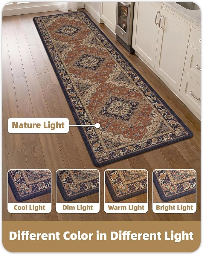 Color&Geometry Anti Fatigue Kitchen Mats for Floor 24x87, Easy Clean, Waterproof & Oil Proof, 0.4" Thick Cushioned, Non-Slip Kitchen Runner Rug for Sink, Laundry, Office, Warm Coral(2.0 Version)