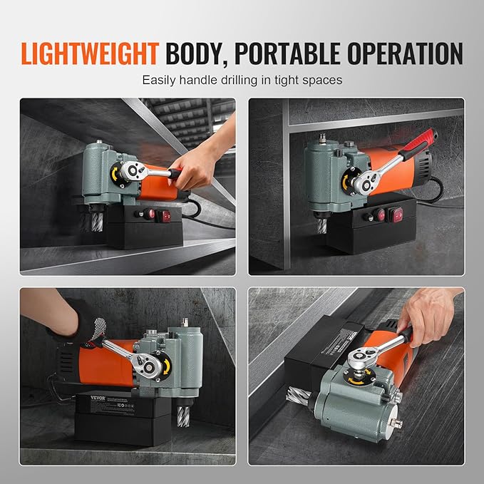 VEVOR Low Profile Magnetic Drill Press, 1300W Mag Drill, Light Weight Portable Mag Drilling Machine with Cooling Device and Overload Protection, Mag Press for Equipment Installation, Industrial