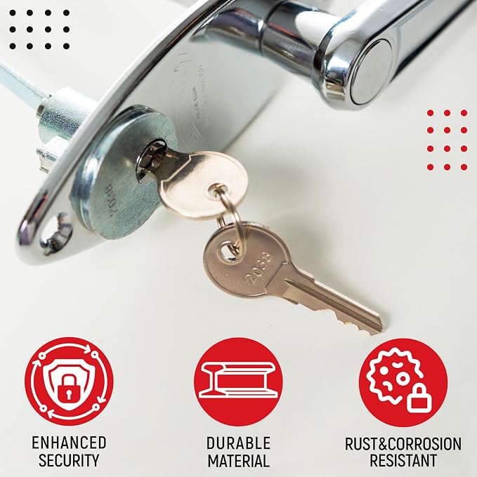 Garage Door Lock Kit, Keyed L-Handle with Inside Slide Lock Latch Mechanism, Complete Replacement Set with 2 Keys, Mounting Hardware Included, Fit to 1"–2 3/8" Thick Doors (Manual Operation)