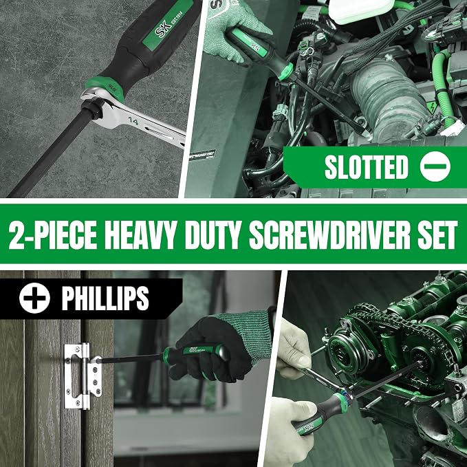 SK 2-Piece Heavy Duty Screwdriver Set, Demolition Driver, Slotted and Phillips, S2 Steel, SureGrip Handle