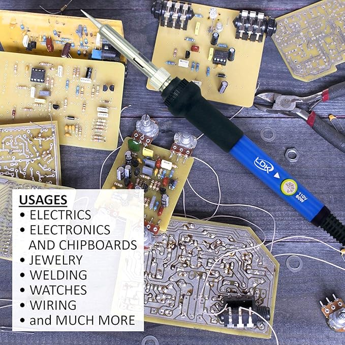 LDK Electric Soldering Iron Kit 60W Adjustable Temperature Welding Tools with 5pcs Different Tips, Desoldering Pump, Solder Wire, 8-in-1 Screwdrivers, Wire Cutter, Tweezers, Stand and Carry Bag