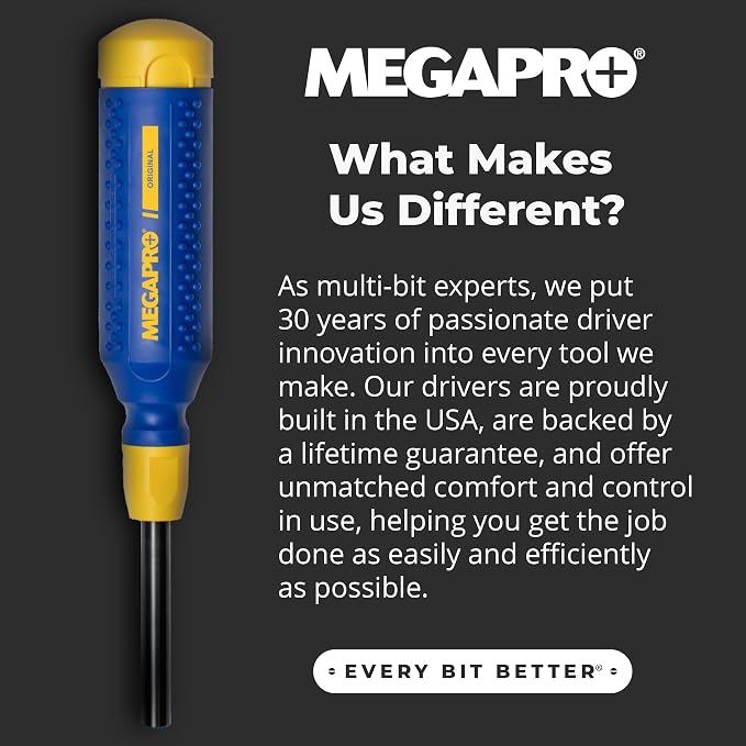 MEGAPRO® 15-in-1 Original Multi-bit Screwdriver | Home DIY & Repair | Construction | Tradeswork | 14 Industrial-grade bit tips | 1/4" Hex Drive in shaft (The Original)