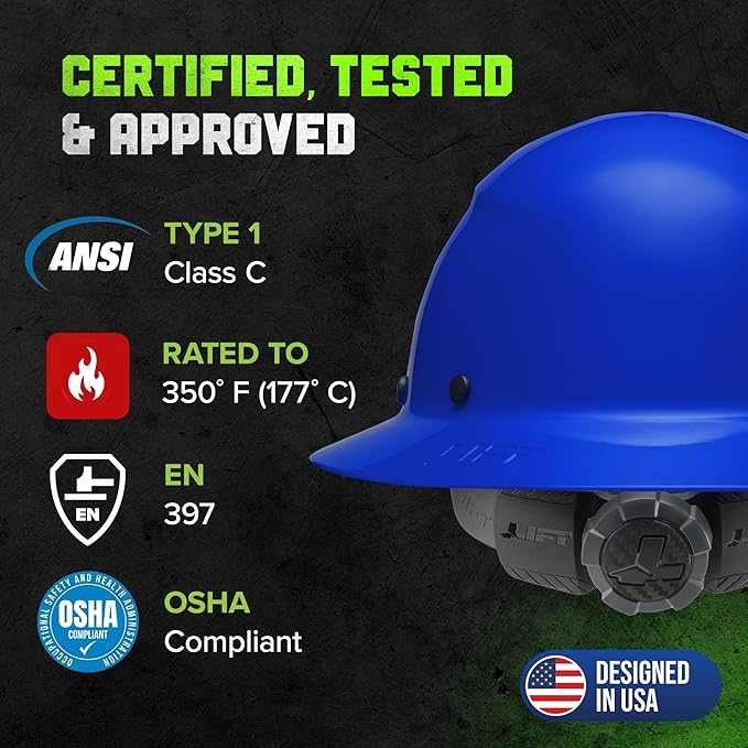 LIFT SAFETY Dax Fiber Resin Full Brim Safety Helmet/Hard Hat | 6 Point Suspension for Comfort & Impact Protection