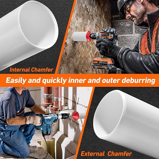 2 in 1 Inner-Outer PVC Deburring Tool, PVC Chamfer Tool, Pipe Deburring Reamer Plumbing Tool for OD 0.75" to 4.6", ID 0.92" to 4.8" PVC, CPVC, ABS, PP, PE Pipe