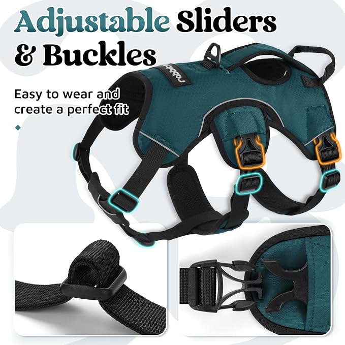 rabbitgoo Escape Proof Dog Harness for X-Large, No Pull with Lift Handle | No Escape, Full Soft Padded, Reflective Adjustable Vest, Leash Clip for Walking Hiking Training, Dark Green, X-Large