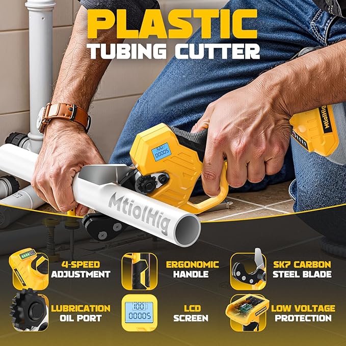 MtiolHig Cordless PVC Pipe Cutter Compatible with DEWALT 20v Battery, 1-5/8" (32mm) Pipe Cutter Tool Brushless Motor Tubing Cut 240W (Tool Only）