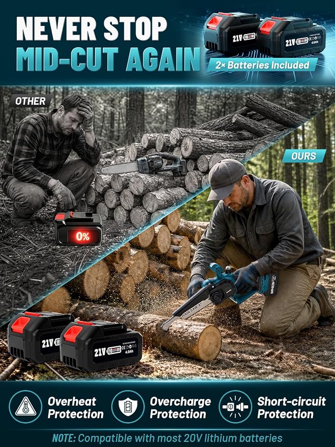 2-in-1 Electric Pole Saw for Tree Trimming,8'' Mini Chainsaw Cordless with Extension Pole,LED Light for Dim Environment, Battery Powered Pole Chainsaw for Tree Trimming 2x4.0Ah Rechargeable Batteries.