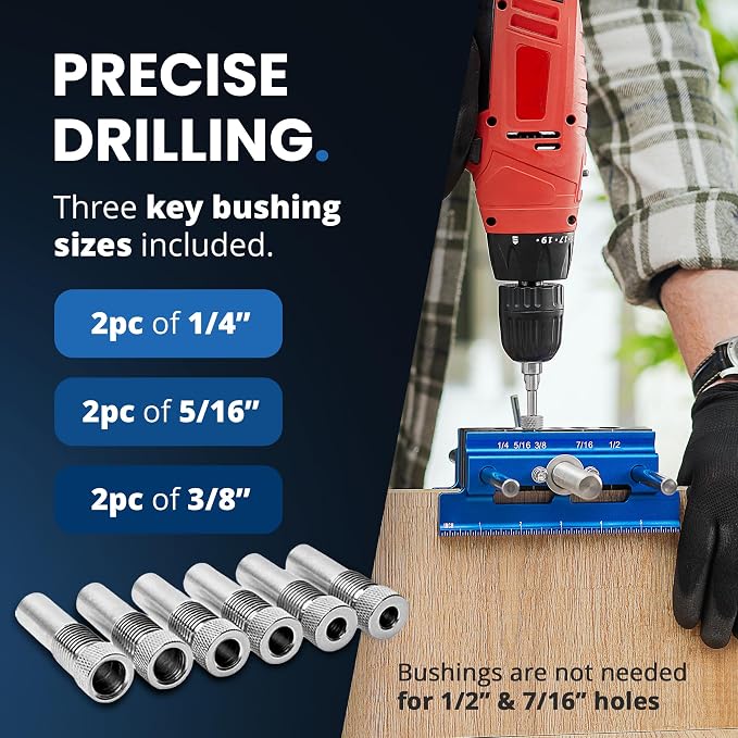 ELEON Self Centering Dowel Jig with Elongated Jaws & Extra Wide Clamp up to 6.7" - Precision Woodworking Made Effortless - Lasting Craftsmanship - Aluminum Alloy Drill with Guide & 6pcs Drill Bushings
