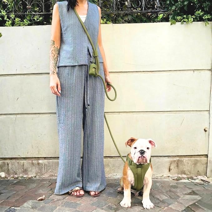 No Pull Dog Harness and Leash Set 3-in-1 Adjustable Anti Pull Dog Harness with Hands-Free Matching Leash,Poop Bag Holder,Easy Walk Dog Harness Extra Small Sized Dog(Olive Green)